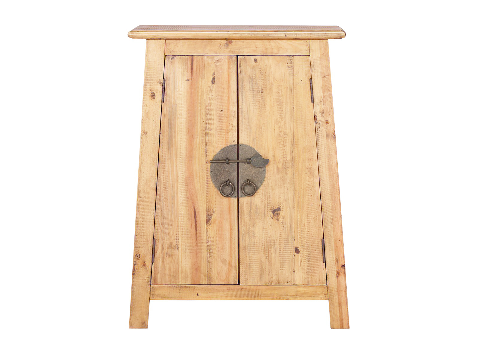 Freisteller-Frontansicht: Unterschrank Rangun aus recycelter Pinie, braun lackiert, 59×80×32 cm, 2 Türen