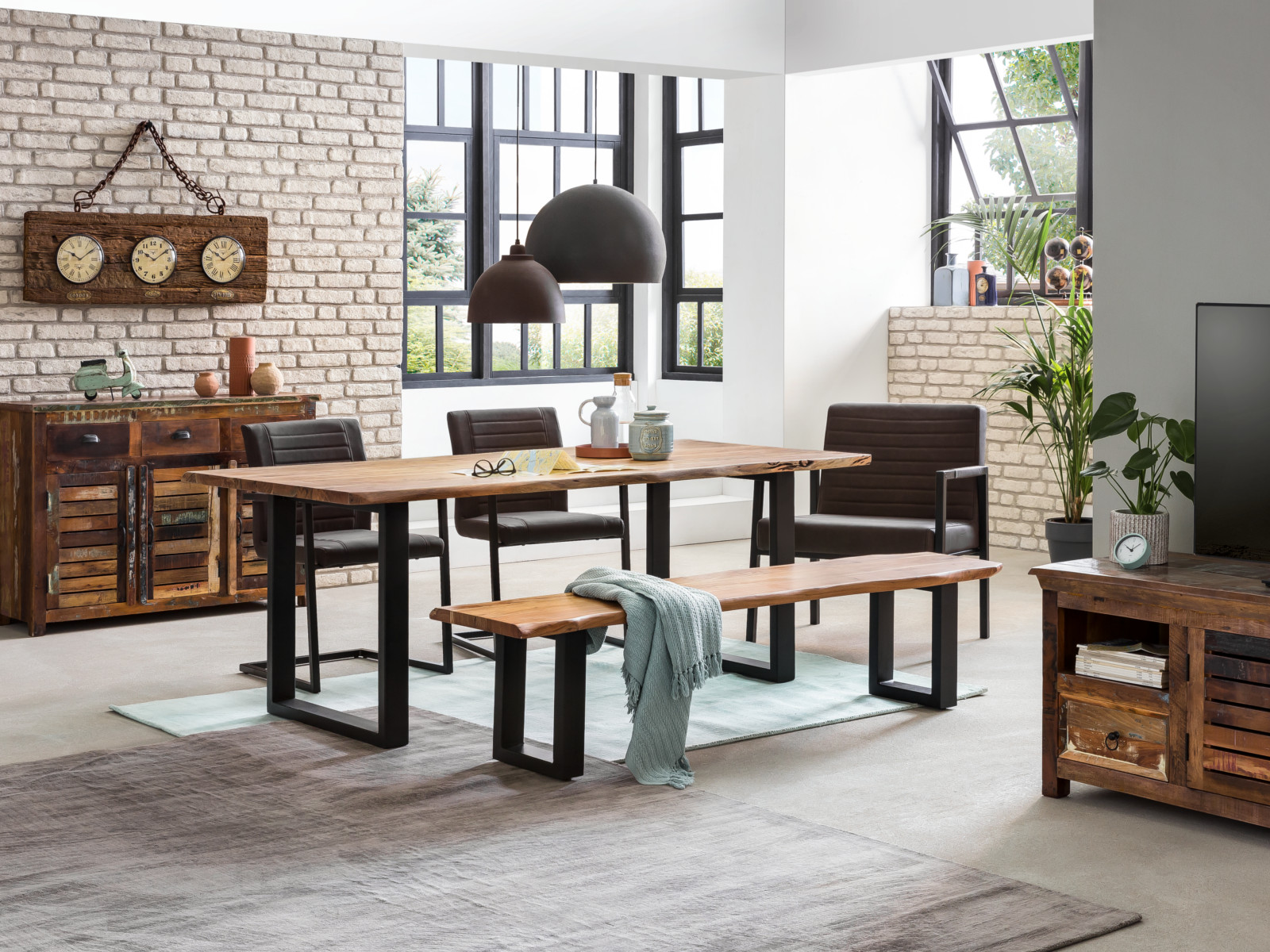 2er-Set Schwingstuhl Picton mit Armlehnen - Braun