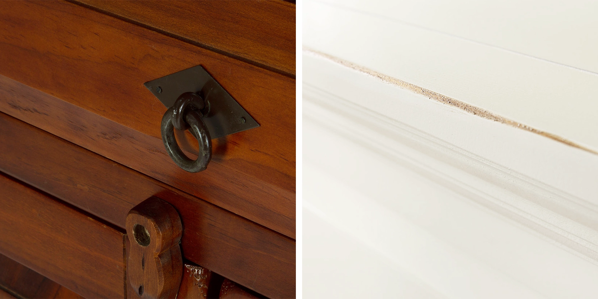 Detailaufnahme der Catana Tischplatte aus massivem Holz mit sichtbarer Maserung und geölter, warmer brauner Oberfläche