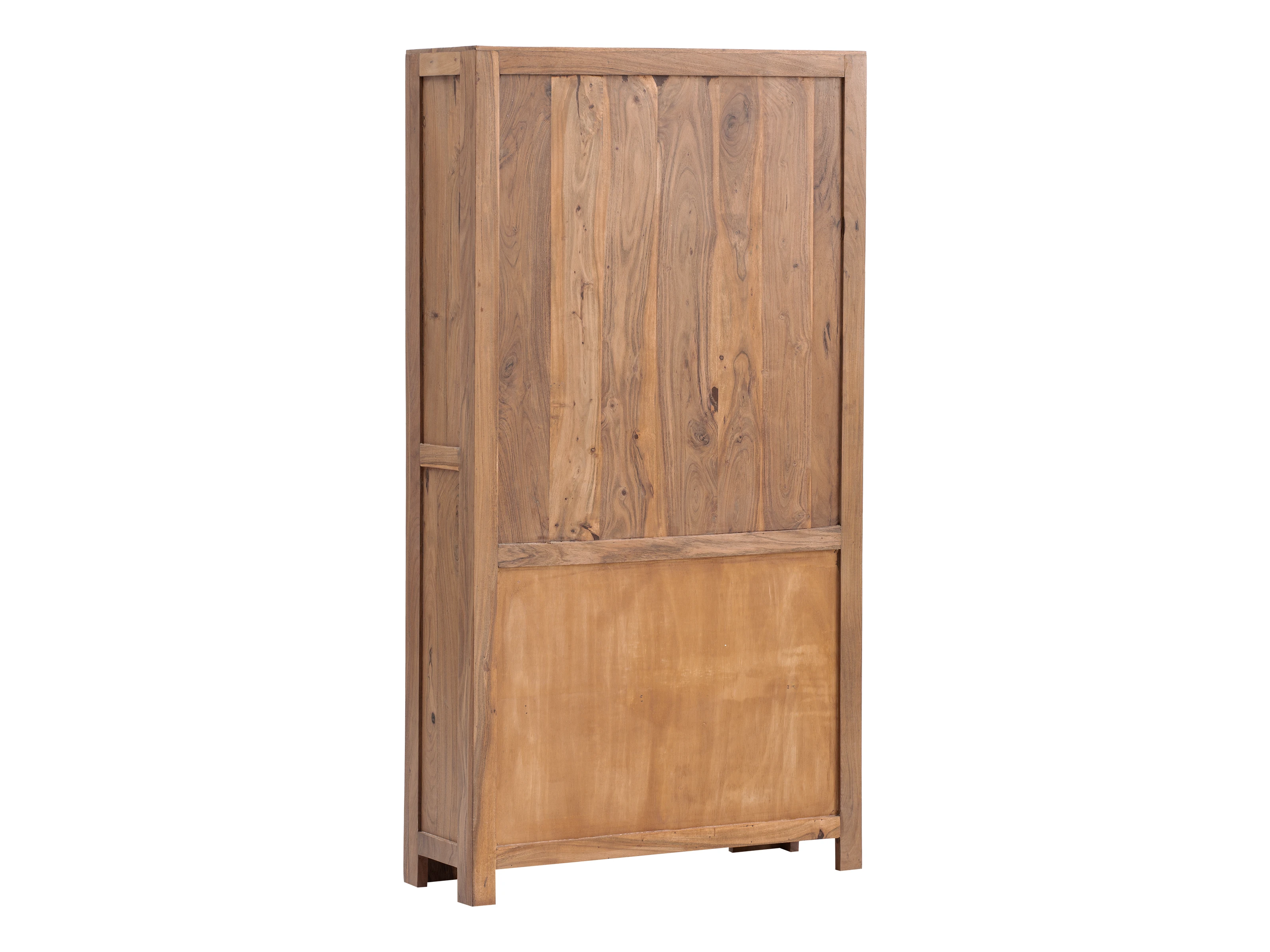 Bücherregal Osbon in Freisteller-Rückansicht: lackierte Akazie-Holzrückwand mit Rahmen, 100×190×40 cm