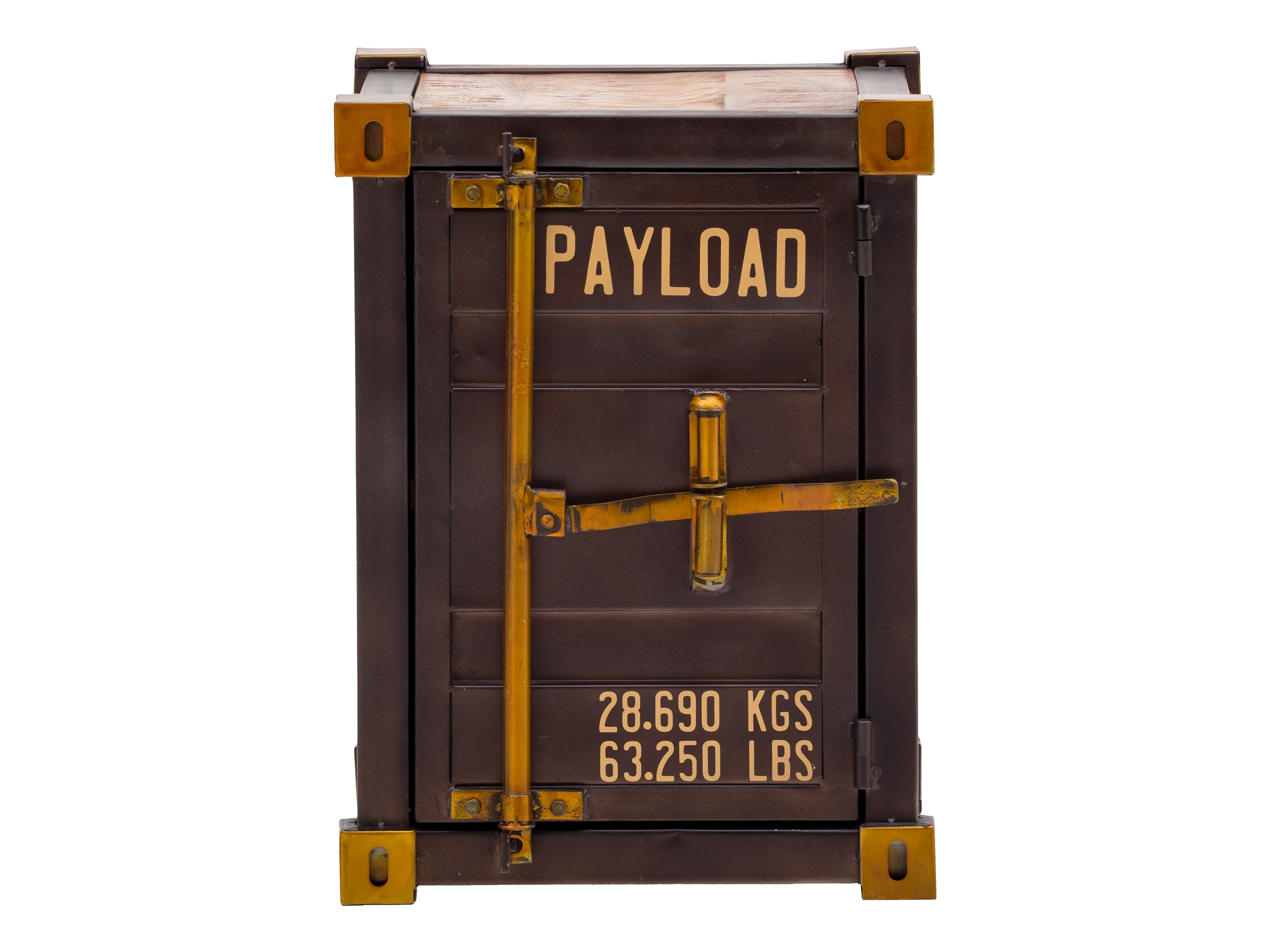 Freisteller Frontansicht Beistelltisch Cargon aus lackiertem Mango-Holz im Cargo-Look, Türanschlag rechts, B41×H56×T41 cm.