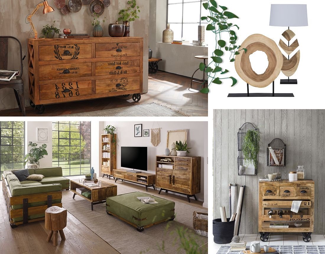 Industrie-Wohnstil: Holz-Metall-Möbel mit rustikalem Holztisch und schwarzen Metallakzenten, urbane Loft-Atmosphäre