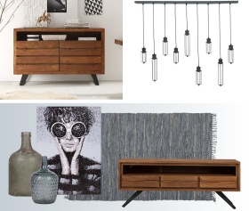 Kachelgrafik mit dem Schriftzug 'Inspiration' über einem gemütlichen Wohnambiente mit Holzmöbeln und warmen Naturtönen