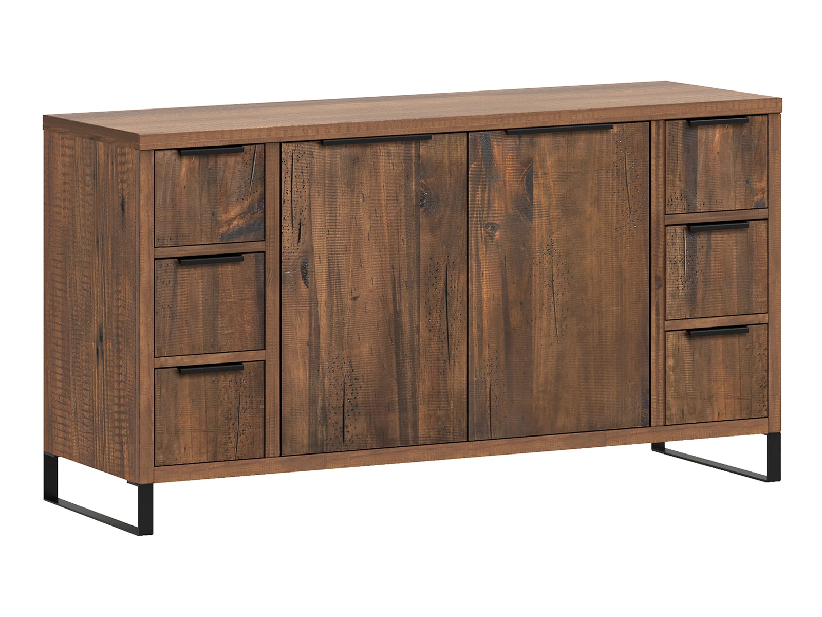 Freisteller Frontansicht: 2-tlg. Badset „Sydney“ groß in dunkler Pinie, lackiertes braunes Holz mit Schubladen und Türen