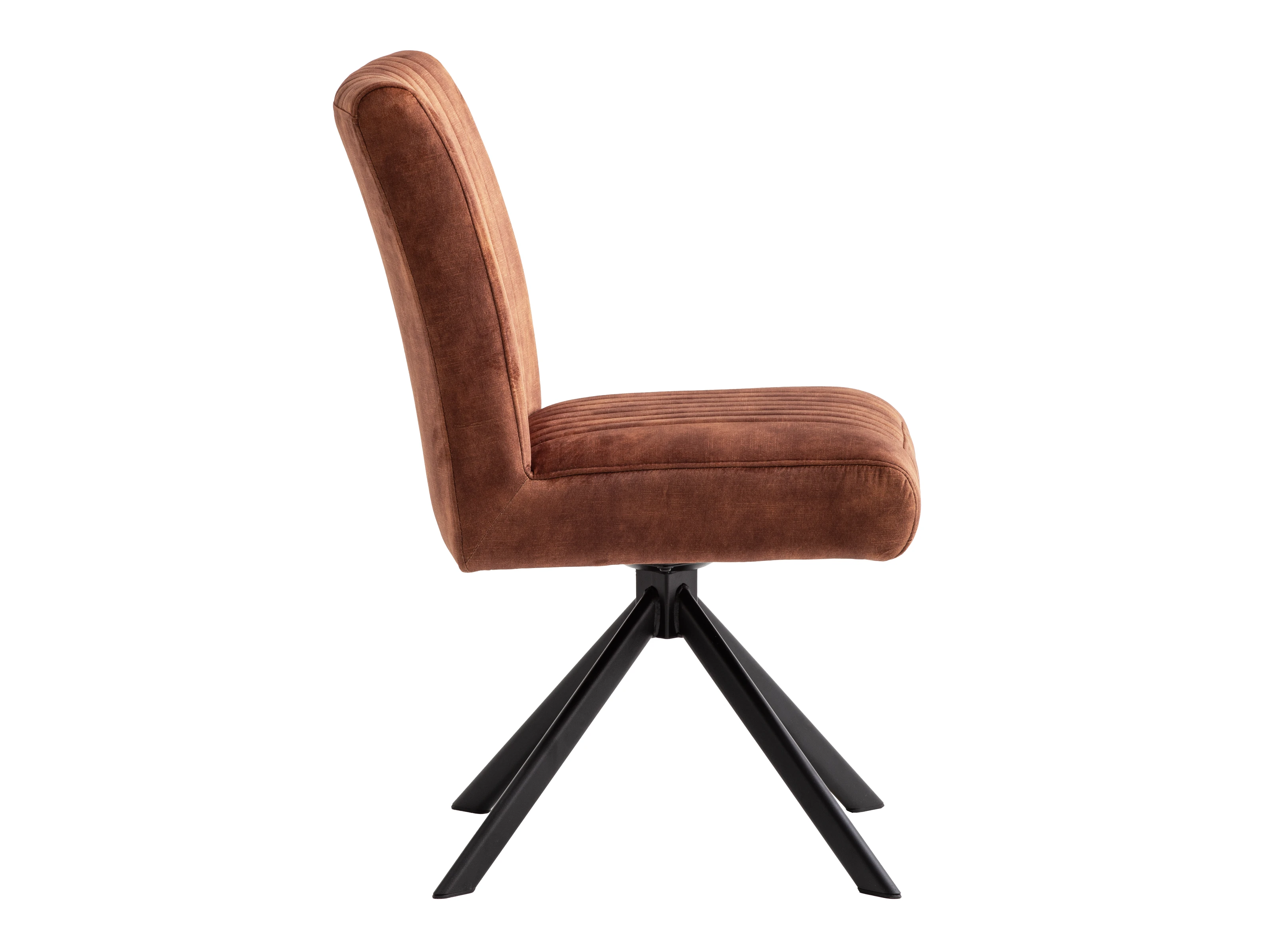 Brauner Stuhl Canton (48×86×55 cm), Polyesterbezug, lackiertes Metallgestell, Seitenansicht Freisteller – gepolsterter Esszimmerstuhl
