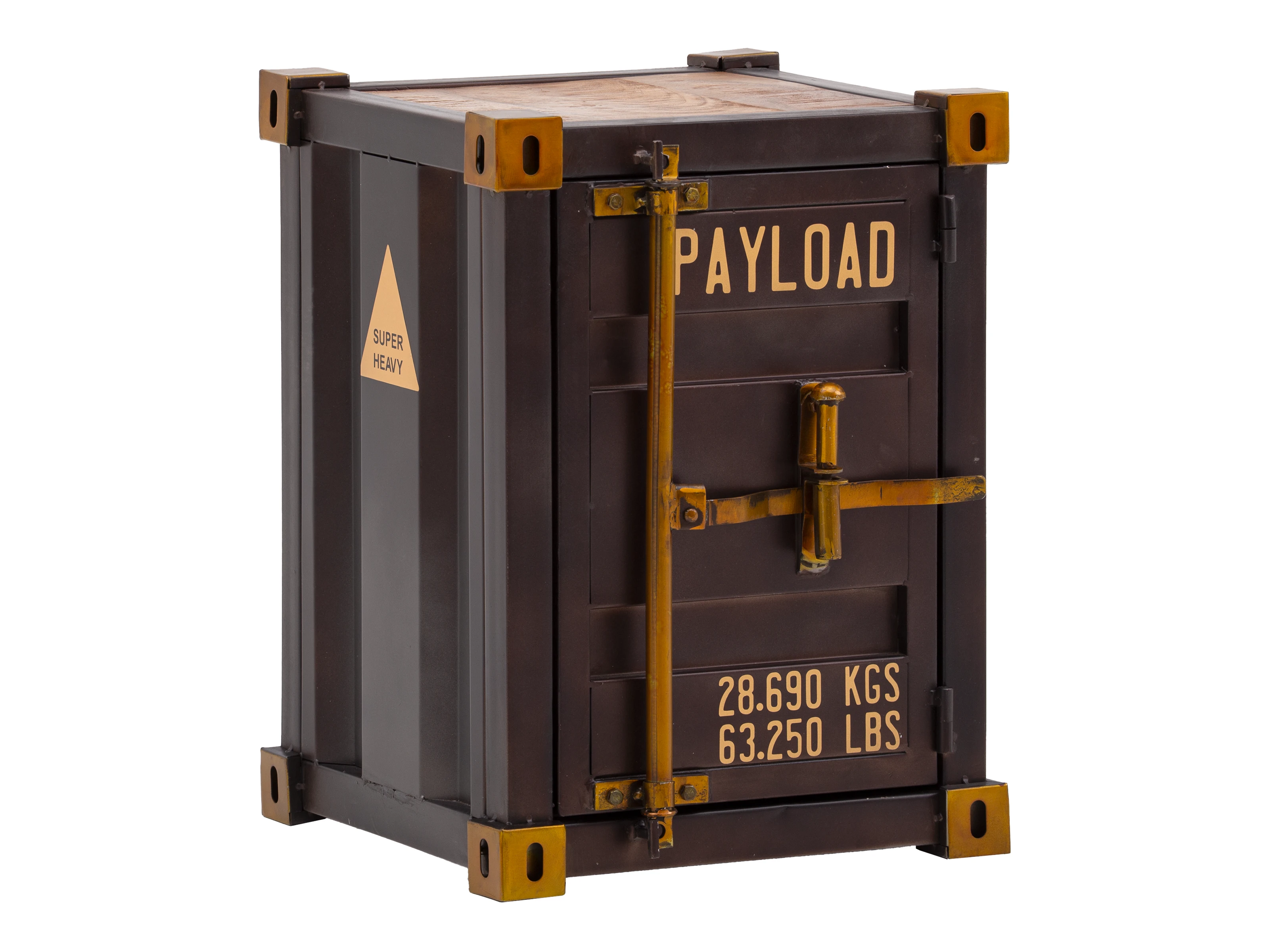 Beistelltisch Cargon, 45°-Ansicht Cargo-Container-Design aus lackiertem Metall & Mangoholz, 41×56×41 cm, braun 1 Tür rechts