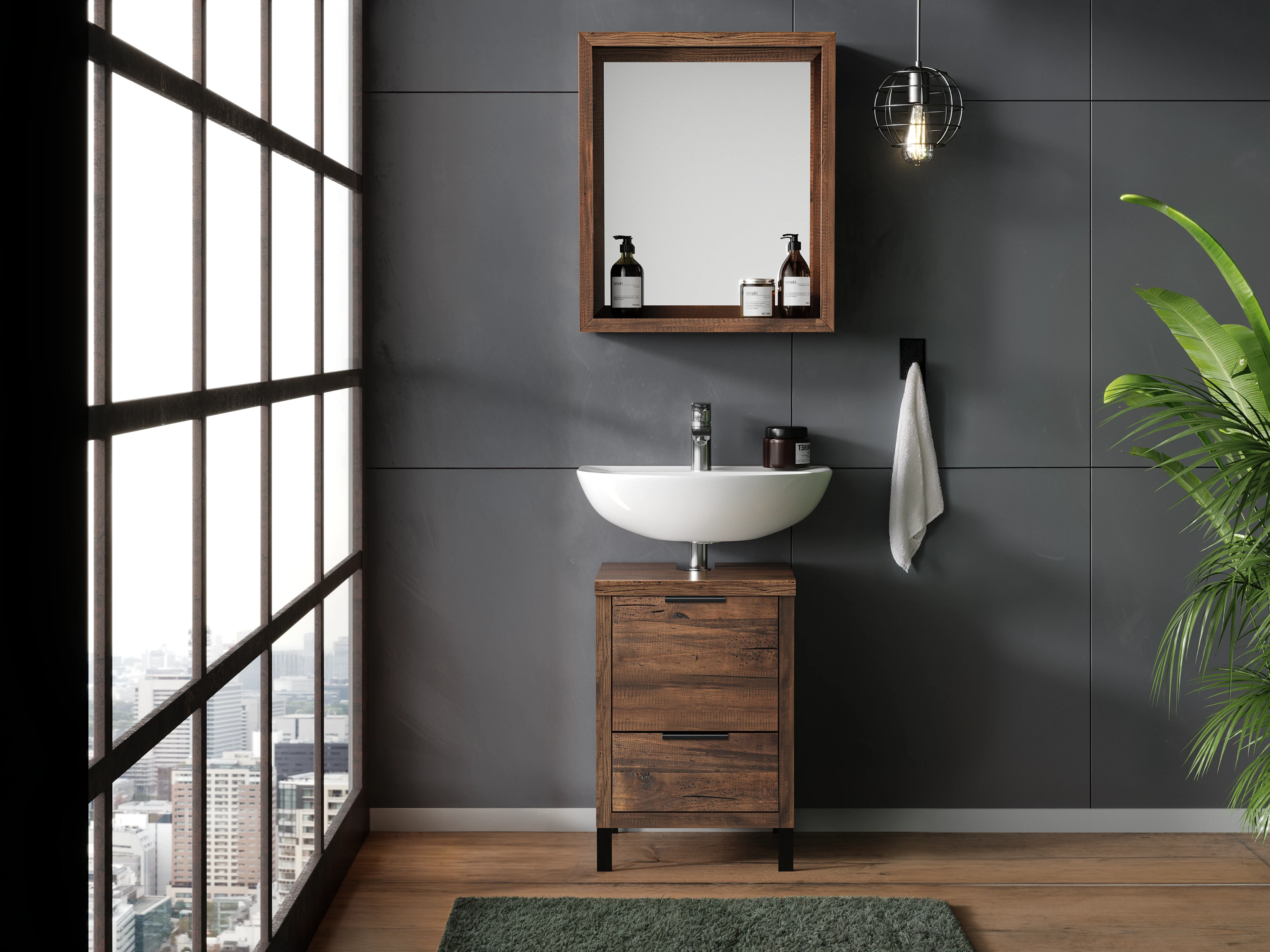 Braunes Sofa Modell Sydney in modernem Wohnambiente – gemütliche Polsterung, Dekokissen und warmer Holzboden