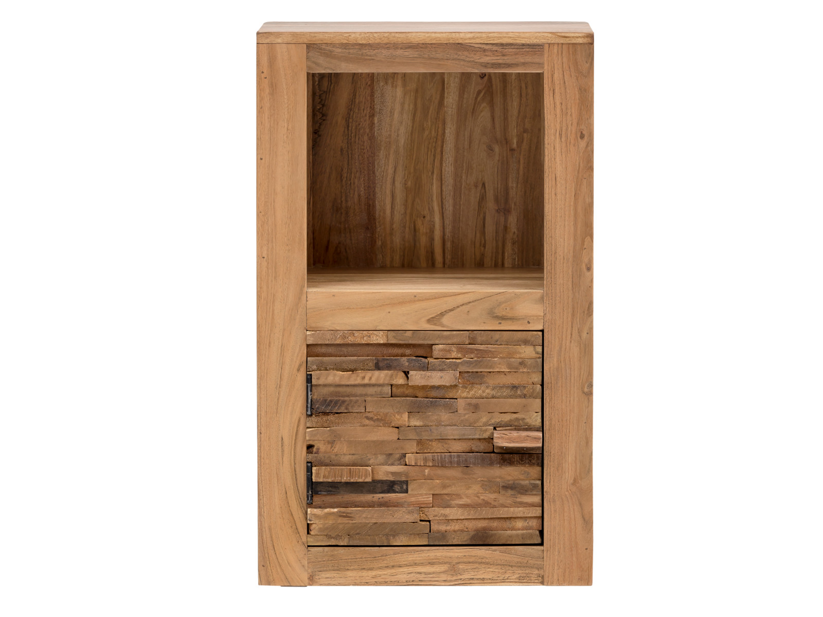 Freisteller-Frontansicht: Hängeschrank Matay aus lackierter Akazie, 42×70×25 cm, links angeschlagene Tür, 1 offenes Fach